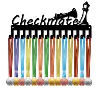 CREATCABIN Chess Medal Holder Medal Hangers Display Rack Sports Hanging Athlete Awards Iron Small Metal Wall Mount Decor with 14 Hooks for International Chess Medals Black 11.4 x 5.1 Inch-Checkmate