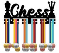 CREATCABIN Chess Medals Holder Medal Hanger Display Sports Competition Rack Wall Mount Medal Frame with Hooks Organizer for Hanging Over 40 Medals Ribbons Chess Player Medalist Home Badge 11.4x5.1Inch