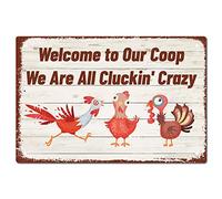CREATCABIN Chicken Metal Tin Sign We Are All Cluckin' Crazy Funny Poster Plaques with Quotes Retro Wall Hanging Decor Animals Vintage Ornaments for Farm Yard Farmhouse Home Living Room 12 x 8inch