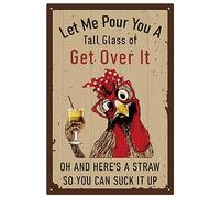 CREATCABIN Chicken Tin Sign Vintage Metal Sign Bar Decorations Poster Retro Painting Plaque Iron Wall Decor Art Mural Hanging for Farm Club Bar Pub Home Christmas Decor Gift 12 x 8 Inch