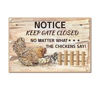CREATCABIN Chicken Tin Sign Vintage Metal Signs Painting Retro Farmhouse Plaque Poster Wall Art Plaque for Garden Porch Bathroom Kitchen Cafe Wall Christmas Decor 8 x 12 Inch-Keep The Gate Closed