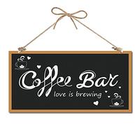CREATCABIN Coffee Bar Decorative Wood Sign Home Decor Wood Sign Plaque Hanging Wall Art Wooden Board Door Signs Loving Is Brewing Heart for Coffee Shop Home Kitchen Patio Decoration 12 x 6inch