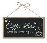 CREATCABIN Coffee Bar Wood Hanging Sign Wood Sign for Front Door Decor Black Wooden Rustic Farmhouse Sign Wall Hanging Plaque Decorative with Jute Twine for Porch Background 11.8x7Inch-Love ls Brewing