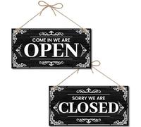CREATCABIN Come in We Are Open Wooden Sign Wood Door Plaque Decor Rustic Sorry We're Closed Double Sided Reversible Open and Closed Letter Board Sign for Business Store Restaurant Coffee Bar 12x6inch