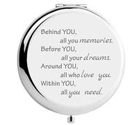 CREATCABIN Compact Pocket Mirror Behind You All Your Memories Inspirational Quote Travel Two-sided Folding Gift for Mom Dad Friends Sister Christmas Birthday Graduation Leaving Gifts Silver