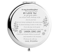 CREATCABIN Compact Pocket Mirror To granddaughter Makeup Mirror Inspirational Quote Travel Two-sided Folding Gift From Grandma Granddad for Women Girls Graduation Birthday Christmas Ideas Gift Silver