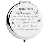 CREATCABIN Compact Pocket Mirror To My Niece Gifts Makeup Mirror Butterfly Travel Two-sided Folding Gift From Aunt and Uncle for Women Girls Graduation Birthday Wedding Christmas Ideas, Silver