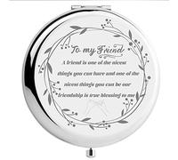 CREATCABIN Compact Pocket Mirror - Two-sided Folding Makeup Mirror for Women & Girls - Inspirational Quote - Travel & Gift Idea, Silver