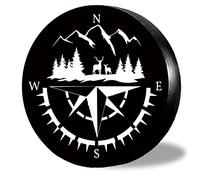 CREATCABIN Compass Wheel Tire Cover Protectors Funny Black Dustproof Weatherproof Oxford Fabric For Vehicle Trailer Truck Travel Rv Suv Universal Fit 15inch