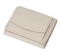 CREATCABIN Cowhide Small Soft Leather Wallets Milkshake White Foldable Purses Card Organizer Pocket Mini Compact Wallet with Snap Button Cash Slot for Women Men Coin Loose Change Storage 8x3.9x0.35in