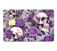 CREATCABIN Credit Card Skin Skull Debit Card Skins Sticker Cover No Bubble Slim Purple Rose Flower Personalized Bank Card Protecting Decals PVC Waterproof Removable for Transportation Card 7.3x5.4Inch