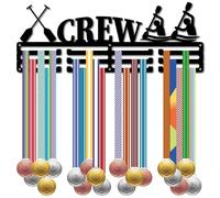 CREATCABIN Crew Medal Holder Rowing Medal Hanger Display Boat Sports Metal Rack Hanging Athlete Awards Iron Wall Mount Decor over 60+ Medals for Running Race Marathon Football Black 15.7x5.9 Inch