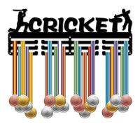 CREATCABIN Cricket Medal Hold Display Medal Hanger Rack Sports Frame Decor Wall Mounted Metal Medal Hangers Hook for Hanging Over 60 Medals Ribbons Athlete Medalist Organizer Black 15.7 x 5.9Inch