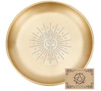CREATCABIN Cross Offering Bowl Altar Ritual Plate Stainless Steel Golden Crystal Storage Flat Bowl Round Tray Dish Candle Holder Jewelry Dish for Smudging Incense Burner 5.5Inch