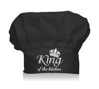 CREATCABIN Crown Chef Hat Adult Adjustable Elastic Baker Kitchen Catering Wear Cooking Hat Custom Cotton Chef Cap for Women Men Grilling Baking BBQ Chef Gift Dad Black 11.8x9 Inch-King of the Kitchen