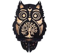 CREATCABIN Crystal Display Shelf Wooden Crystal Wall Shelves Owl Tree of Life Wall Decor Floating Holder Storage Shelf Hanging Altar Witchy Stuff for Stones Essential Oil Spiritual Gift Black 8x6Inch