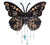 CREATCABIN Crystal Floating Shelf Wooden Crystal Display Shelves Butterfly Pagan Crystal Trinket Holder Stand with 3pcs Pendulum Chain for Hanging Essential Oil Spiritual Wall Decor Gift Black 8x6Inch