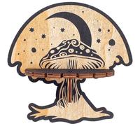 CREATCABIN Crystal Shelf Display Wooden Wall Crystal Shelf Mushroom Moon Floating Shelves Dowsing Pendulum Holder Stand Rustic Witchy Stuff Storage for Hanging Stones Rock Spiritual Gift 5.74x5.91Inch