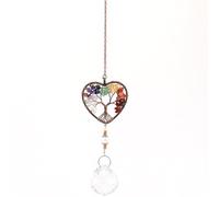 CREATCABIN Crystal Suncatchers Tree of Life Heart Shaped Sun Catcher Crystal Ball Prism Suncatcher Craft Stained Glass Window Hanging Ornament with Rainbow Maker Pendant for Women Adults Garden 14in