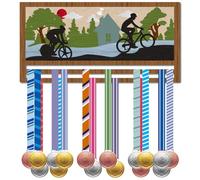 CREATCABIN Cycling Medal Holder Bicycle Medal Hanger Wood Medal Hanging Display Wall Mounted Rack 3D Hold 30+ Medals Gift for Cycling Race Competition Winner Rider Player Athlete 15.37x5.9 Inch