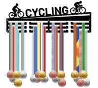 CREATCABIN Cycling Medal Holder Medal Hanger Display Cyclists Awards Rack Organizer with 12 Hooks 3 Rows Black Sturdy Iron Wall Mount for Hanging 60+ Medals Bicyclist Gift Victory 15.7 x 5.9 Inch