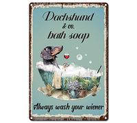 CREATCABIN Dachshund & Co. Bath Soap Tin Sign Vintage Funny Dog Metal Tin Sign Retro Plaque Poster for Home Kitchen Bathroom Cafe Pub Wall Art Decor 8 x 12 Inch