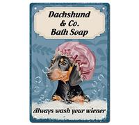 CREATCABIN Dachshund & Co. Bath Soap Tin Sign Vintage Funny Dog Metal Tin Sign Wall Art Decor Animals Retro Plaque Poster for Home Kitchen Bathroom Cafe Pub Wall Art Gift Christmas Decor 8 x 12 Inch