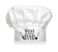 CREATCABIN Dad Chef Hat White Cooking Hat Cotton Adjustable Reusable Washable Best Flippin Dad Ever Elastic Baker Kitchen Grill BBQ Caps for Fathers Husband Birthday Christmas 11.8 x 9.1 Inch