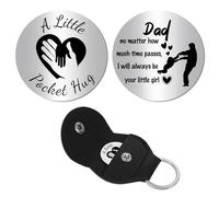 CREATCABIN Dad Daughter Pocket Hug Token Long Distance Relationship Keepsake Stainless Steel Double Sided Pocket Token Coin with PU Leather Keychains for Family Father Inspirational Gift 1.2Inch