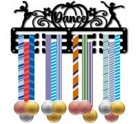 CREATCABIN Dance Award Display Medal Holder Small Black Iron Metal Rack for Dancers Medals Display Ribbon Storage Organizer Wall Mount With 3 Lines 12 Hooks Awards Hanger Victory Honor 11.4x5.1 Inch
