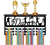 CREATCABIN Dance Medal Hanger Trophy Rack Display Black Metal Iron Sports Wall Mount Hold 60+ Medals Awards Ribbons Shelf Holder with 12 Hooks for Badges Ballet Dancing 15.8 x 7.9 x 3.9 Inch