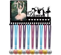 CREATCABIN Dance Medal Holder Display Award Ribbon Hanger with Photo Frame Metal Sports Hanging Athlete Awards Wall Mount with 20 Separate Hooks for Dancers Competition Ribbon Black 16.5x9.8Inch