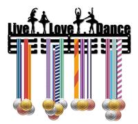 CREATCABIN Dance Medal Holder Display Medal Hanger Medal Wall Mount Frame Sports Hanging Athlete Metal Iron Black Organizer Rack for Hanging 60 Medals Awards Women 15.7 x 5.9 Inch-Live Love Dance