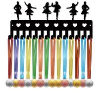 CREATCABIN Dance Medal Holder Hangers Irish Dance Medal Display Rack Organizer Small Metal Sports Awards Medal Shelf Frame Medal Ribbon Plaques Hanger Wall Mounted for Race Athlete Black 11.4x5Inch