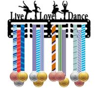 CREATCABIN Dance Medal Holder Sport Medal Hanger Dancing Small Medal Rack Display Metal Iron Wall Mounted Frame Hook for Hanging 40+ Medals Ribbons Dancer Athletes Black 11.4x5.1Inch-Live Love Dance