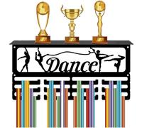 CREATCABIN Dance Medal Holder Trophy and Medal Display Shelf Rectangle Iron 3 Row Hold 60+ Awards Black Wall Mount Ribbon Rack Hanger Stand for Home Sporter Athletes Medalist Races 15.7 x 7.9 Inch