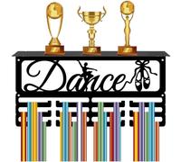 CREATCABIN Dance Medal Holder with Shelf Medal Hanger Display Trophy Shelf Stand Ballet Dancer Sports 4 Rows Metal Hanging Wall Mount Frame Hold 70+ Medals for Ribbon Medals Rack Black 15.7x7.9Inch