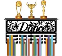 CREATCABIN Dancer Medal Holder Medal Hanger Medal Rack Display Wall Mounted Hanging Awards with Trophy Shelf 4 Rows Hold 70+ Medals Gift for Dancer Balet Dancing Winner Medalists 15.7x7.9 Inch Black