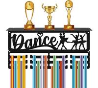 CREATCABIN Dancer Medal Holder Trophy Shelf Display with 12 Hooks Dance Metal Medal Hanger for Wall Mount Hold 60+ Sports Awards Ribbons Organizer Hooks with Shelf for Dancing Race 15.7x8x4Inch