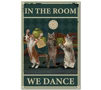 CREATCABIN Dancing Cats Tin Sign Vintage Metal Sign Poster Retro Painting Plaque Iron Wall Decor Art Mural Hanging for Bedroom Cafe Restaurant Bar Home 12 x 8 Inch-IN THE ROOM WE DANCE