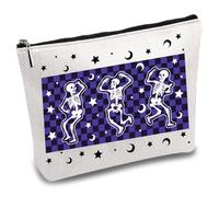 CREATCABIN Dancing Skeleton Makeup Bag Skull Cosmetic Bag Travel Toiletry Pouch With Zipper Dark Academia and Horror Design for Women Female Daughter Niece Mom 7×10inch