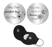 CREATCABIN Dandelion Pocket Hug Token Long Distance Keepsake Stainless Steel Token Relationship Double Sided with PU Leather Keychain Gift for Dad Father Men 1.2x1.2 Inch-You Are Really Awesome To Me