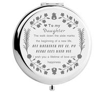 CREATCABIN Daughter Gifts Makeup Mirror Inspirational Quote Travel Compact Pocket Engraved Mirror Two-sided Folding Gift for Women Girls Graduation Birthday Christmas Ideas, Silver