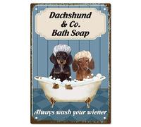CREATCABIN Dog Bathtub Tin Sign Bathroom Vintage Metal Sign Kind Reminder Poster Retro Painting Plaque Iron Sign Wall Decor Art Mural Hanging for Washroom Toilet Home 12 x 8 Inch