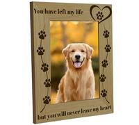 CREATCABIN Dog Memorial Picture Frame - Paw Print Photo Frame 6x8inch - You Have Left My Life But You Will Never Leave My Heart - Pet Loss Gift Wood Photo Display for Memory Sympathy Gifts