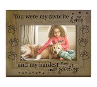 CREATCABIN Dog Memorial Picture Frame Pet Wood Photo Frames Engraved Display Wooden Tabletop Remembrance Picture Frame Dog Bereavement Sympathy Gift for Hanging Wall Home Desk Decor Paw Print 6x8 Inch