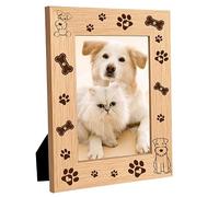 CREATCABIN Dog Picture Frame Pet Paw Bone Wood Photo Frames Cat Engraved Display Wooden Tabletop Postcard Frame For Hanging Wall Gallery Birthday Christmas Home Gifts Desk Decor 4 x 6 Inch