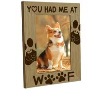 CREATCABIN Dog Picture Frame Pet Paws Print 4x6 Memorial Wood Photo Frames Engraved Display Wooden Tabletop Frame for Hanging Wall Gallery Birthday Christmas Home Gifts Desk Decor-You Had Me At Woof