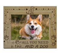 CREATCABIN Dog Picture Frame Pet Paws Wood Photo Frames Engraved Display Wooden Tabletop Postcard Frame Gifts for Hanging Wall Gallery Christmas Home Desk Decor 4x6Inch-All You Need is Love and a Dog