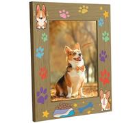 CREATCABIN Dog Picture Frame Wood Photo Frame Holds Display Pictures 4x6 Wall Mounting Paw Print Brown Printing Poster Frame Stand for Wall Gallery Tabletop Decor Pet Memorial Gifts 6 x 8Inch